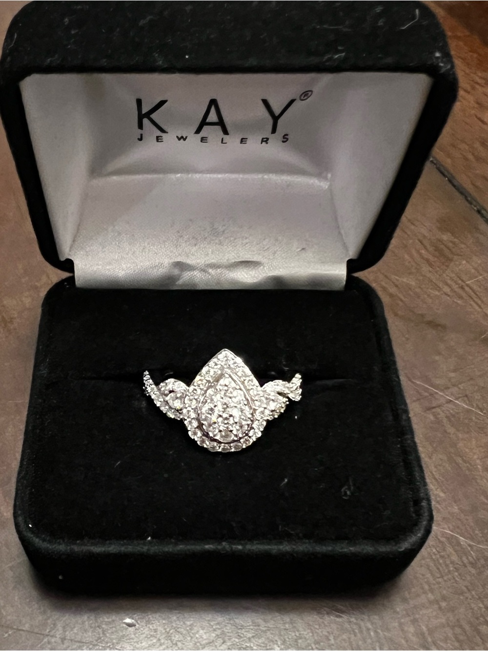 Kay Jewelers 10K White Gold Pear Halo Diamond Ring - size 10